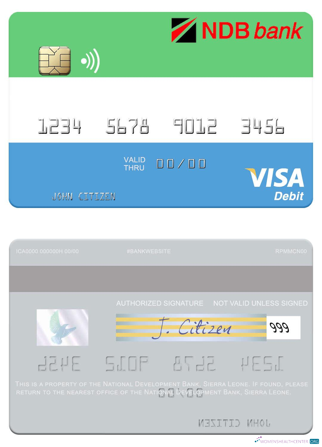 Download Sierra Leone National Development Bank visa debit card Photoshop template